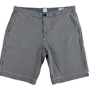 Gap Seersucker Navy Gingham Check Shorts Men's 34 Flat Front‎ 9' inseam Cotton